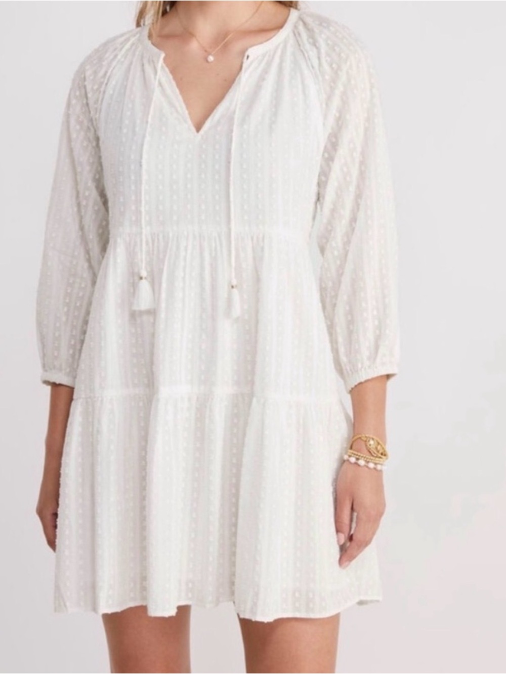 Vineyard Vines White Swiss-Dot Tiered Mini Dress